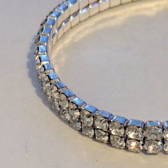 Clear Crystal Prong Set Two Strand Stretch Bracelet - Picture 3 of 4